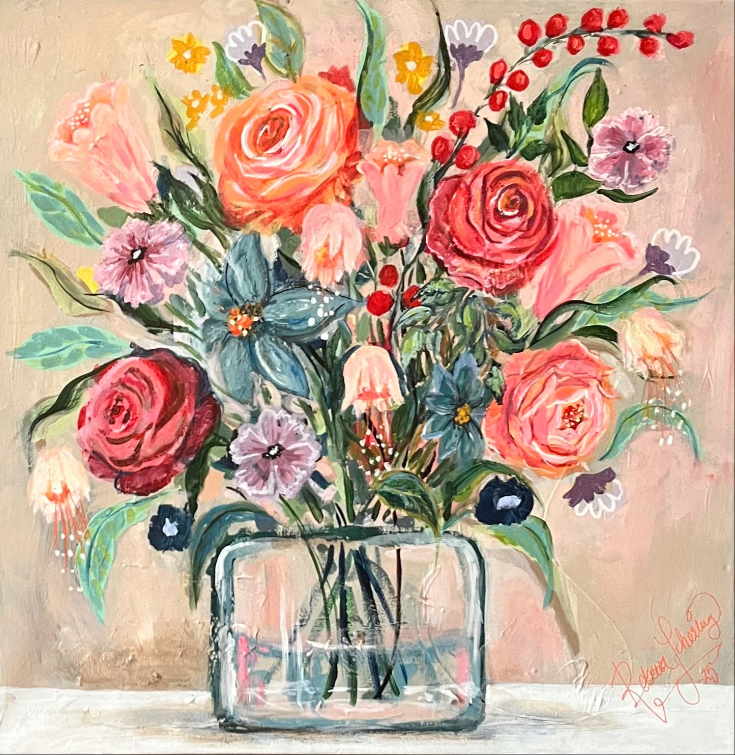 Original Painting Flower Bouquet